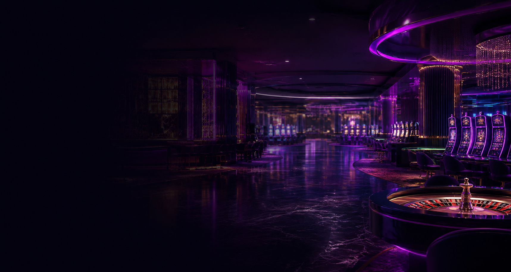 Luxurious purple neon casino interior